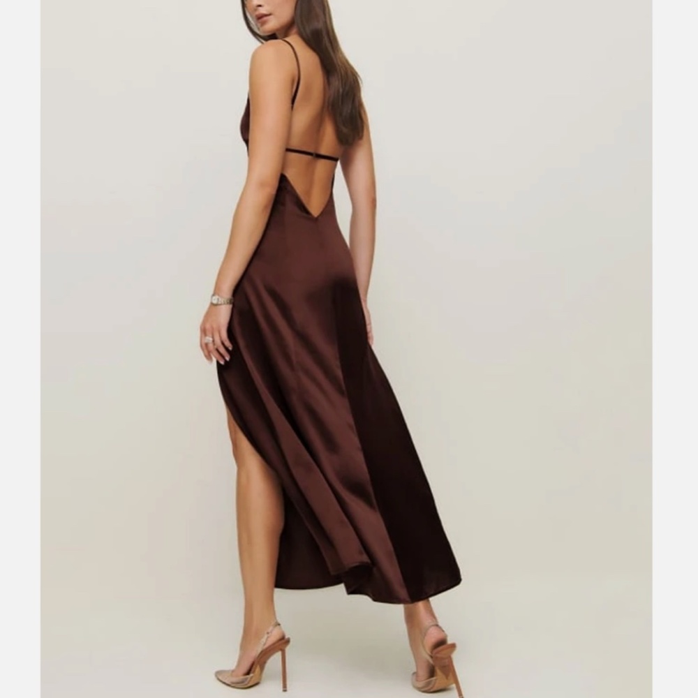 Reformation Melina Silk Maxi Dress Gown Mahogany Wine Backless Cocktail Party - Picture 2 of 9